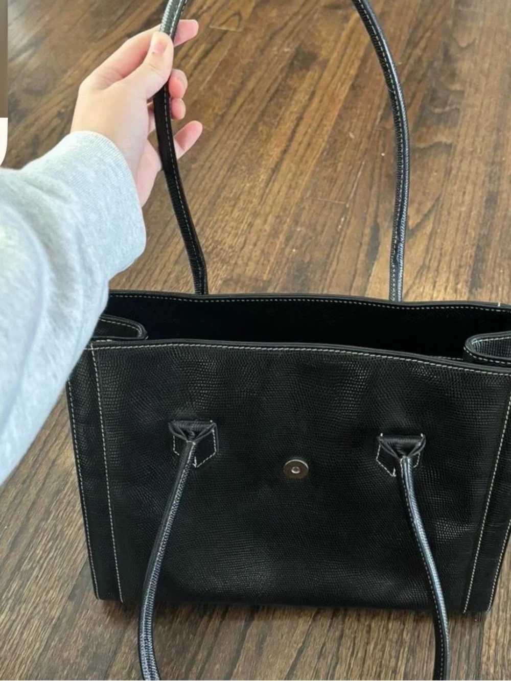 Vintage Black Laptop Tote Bag with Silver Buckle
